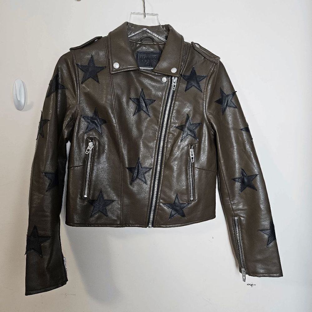 Blank NYC Star Faux Leather Moto Jacket  Women's Brown Size Small